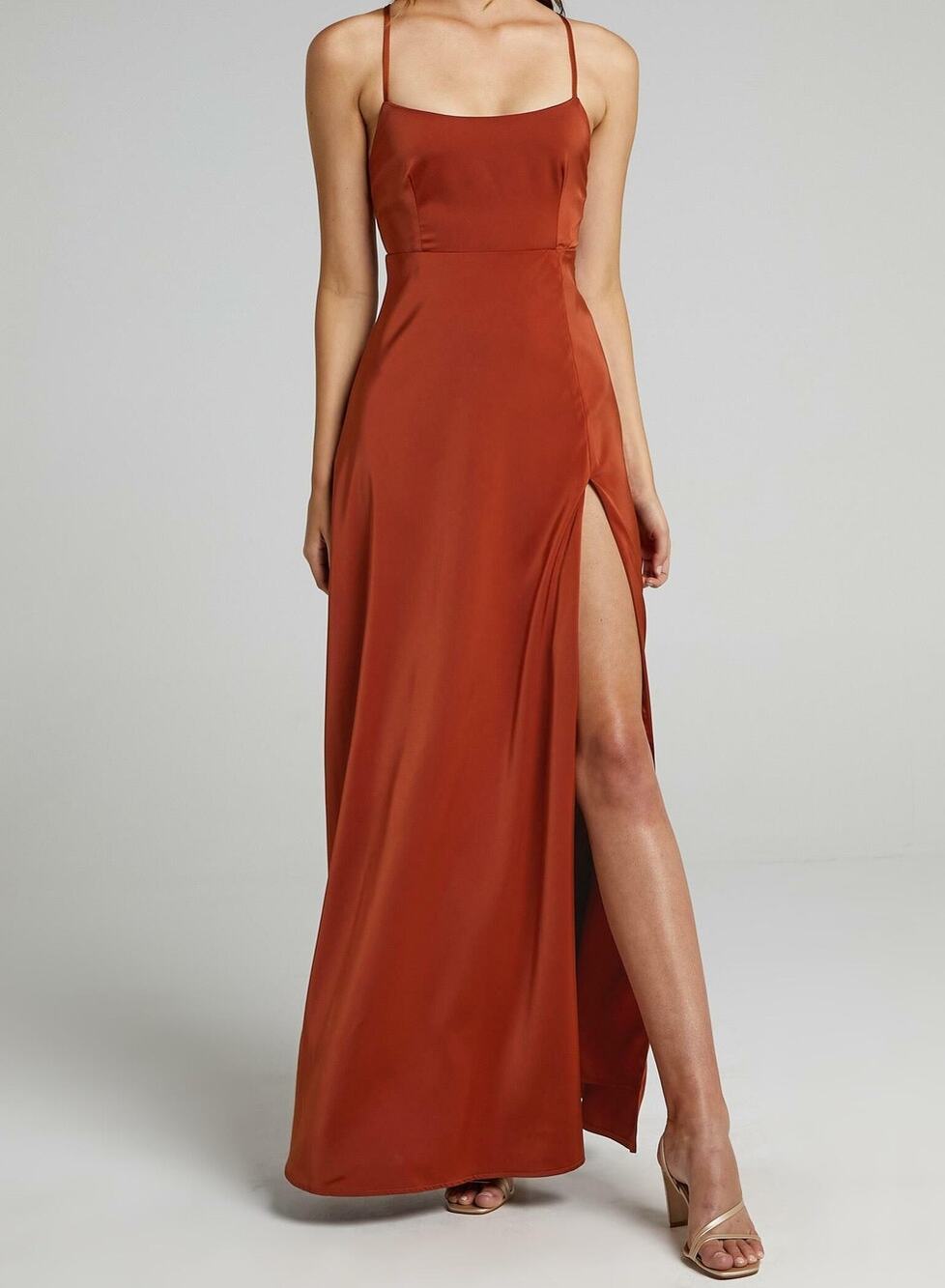 Showpo. NWT Copper Will It Be Us Thigh Split Cross Back Maxi Dress Size 2
